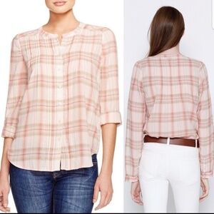 Joie Sz XS Thulite Plaid Button Down Blouse Top Tunic Long Sleeve